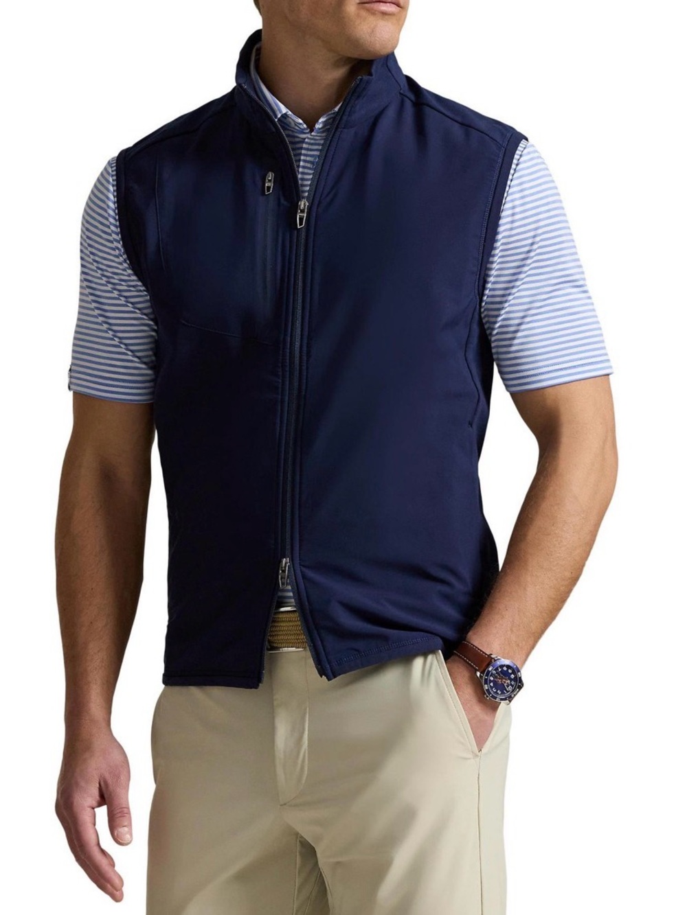 NWT RLX Ralph Lauren Mens Tech Terry Full Zip Golf Vest Navy Blue XXL Stretch 2X